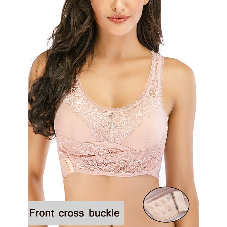 Front Cross Side Buckle Wireless Lace Bra Breathable Sport For