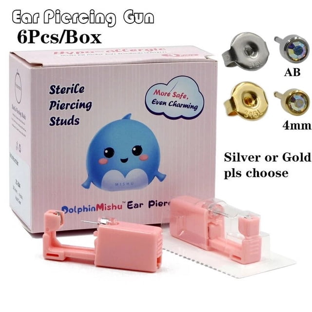 6Pcs/Box Disposable No Pain Ear Piercing Cartilage Tragus Helix Gun Unit ear Stud Display Piercing Tool Kit Ear Piercing Unit