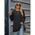 thumbnail image 6 of Womens Casual Striped Long Sleeve Shirt Trendy Crew Neck Slim Loose Fit Basic Blouses Tops Dark Gray Black XXL, 6 of 8
