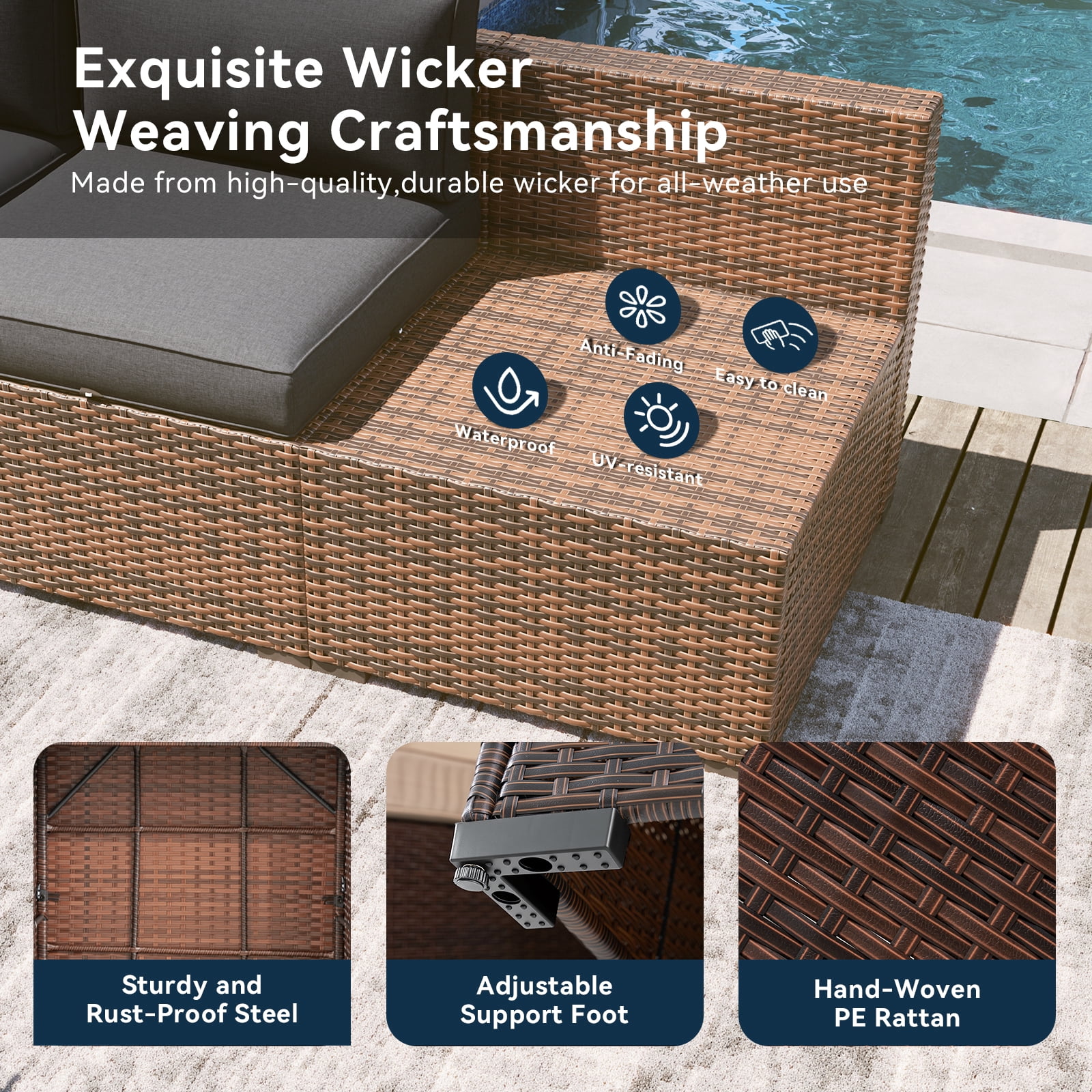 YardCache 12-Piece Outdoor Patio Furniture Set with 44" Fire Pit Table, All-Weather Wicker Rattan Sectional Sofa with Coffee Table & Cover (Grey)