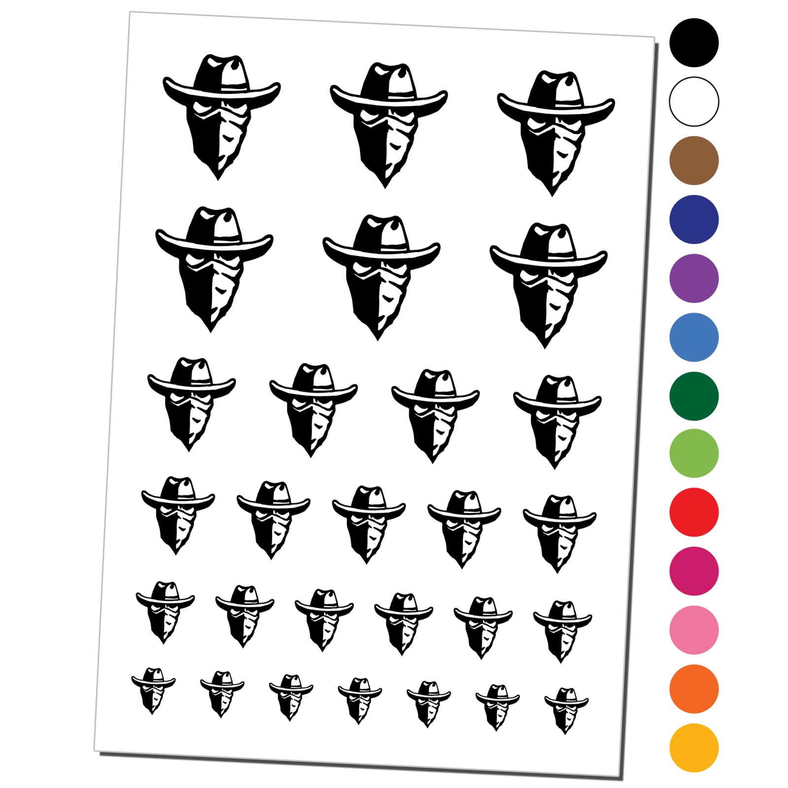 Masked Cowboy Bandit Highwayman with Hat and Bandana Water Resistant Temporary Tattoo Set Fake Body Art Collection - Light Blue - Walmart.com