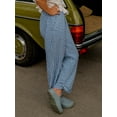 thumbnail image 6 of Argulvti Women Wide Leg Pants Elastane Casual Loose Elastic Plaid Trousers with Pockets for Work Office Streetwear, 6 of 9