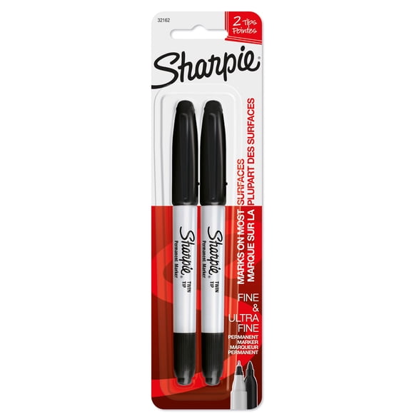 Marqueurs permanents Sharpie, pointe double, pointe fine et ultra-fine, noir, 2 unités