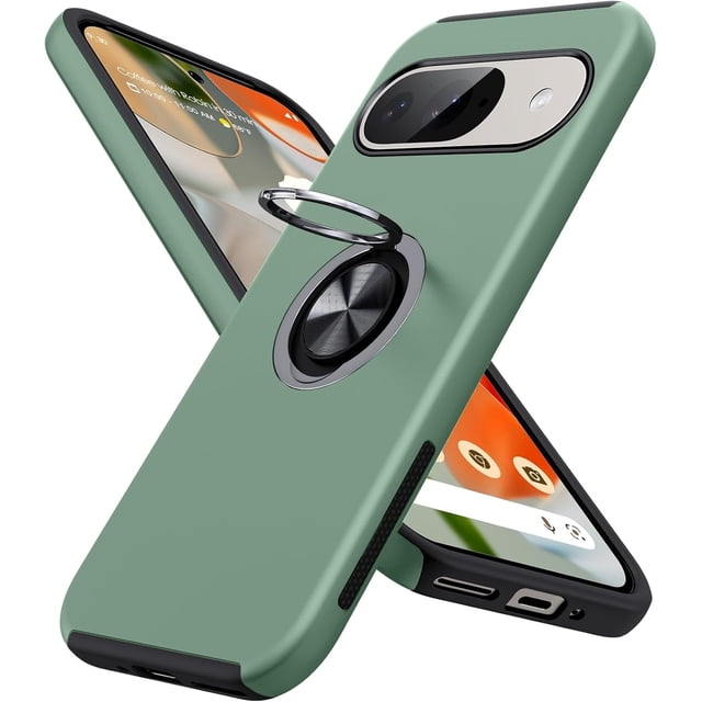 KOMI for Google Pixel 9 Case/Google Pixel 9 Pro Case, Slim Fit Military Grade Shockproof Case for Pixel 9/9 Pro with Ring Holder Kickstand Protective Phone Case for Google Pixel 9/9 Pro, Alpine Green