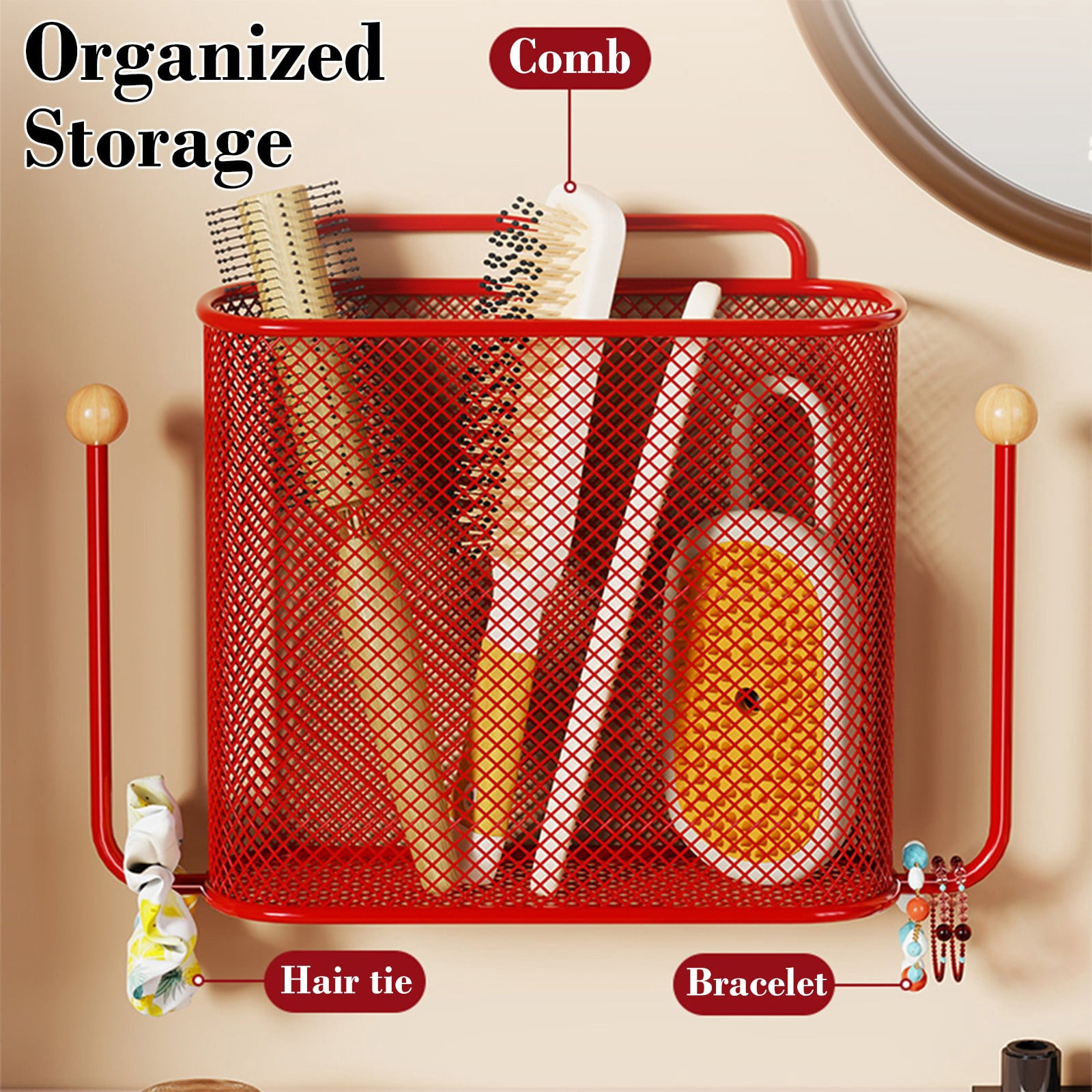 Bathroom Wall Mounted Storage Basket Metal Organizer No Drill Storage Shelf, Rust Resistant Breathable Strong Easy Install Space Saving, For Bathroom Kitchen Bedroom Dorm Wall Storage