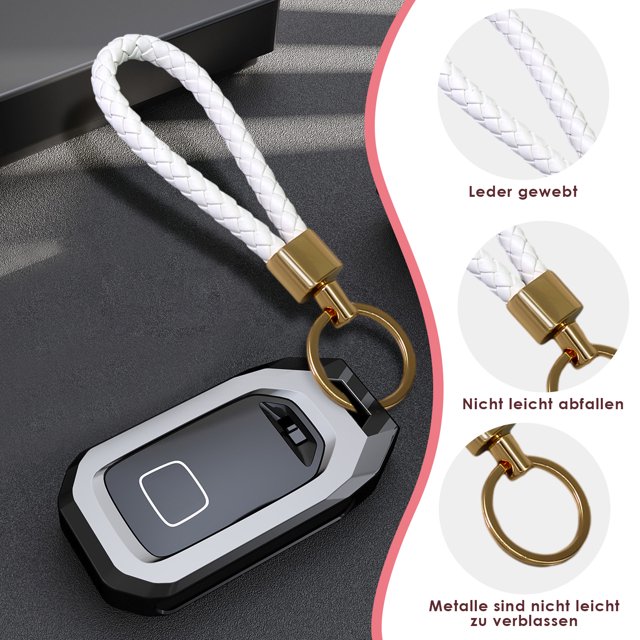Transemion 2pack/lot Portable Key Chain Compact Leather Key Ring With Zinc Alloy Strong And Durable Key Holder Pink + White