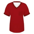 thumbnail image 4 of Tittly T Shirts for Women Tshirts Shirts Women's Spring V Neck Splice Ribbon Pocket Loose Casual Short Sleeve T Shirt Basic Tees Summer Tops Red L, 4 of 4
