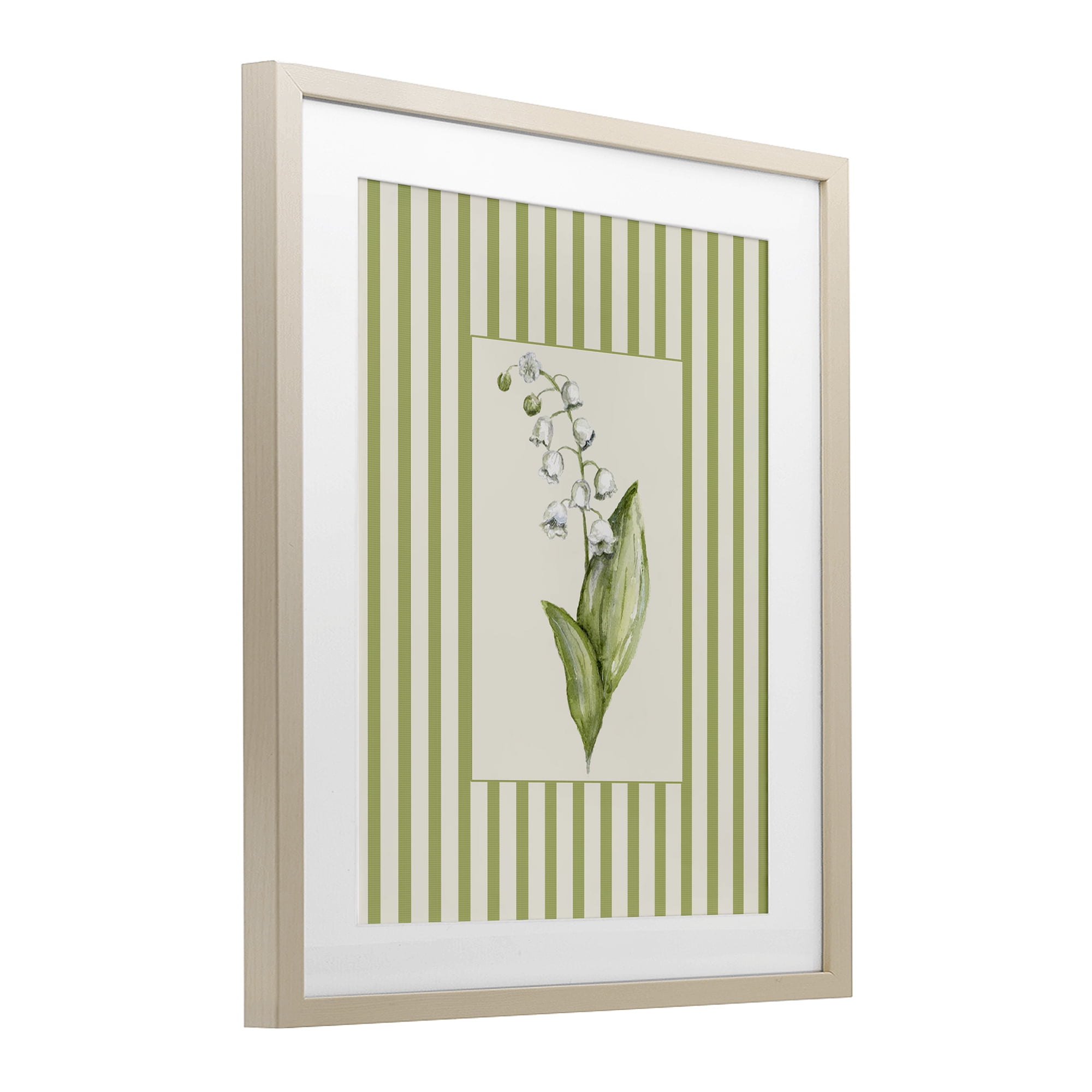 Striped Lily Of The Valley Birch Framed Print Under Glass, design by Lisa Wehmeyer
