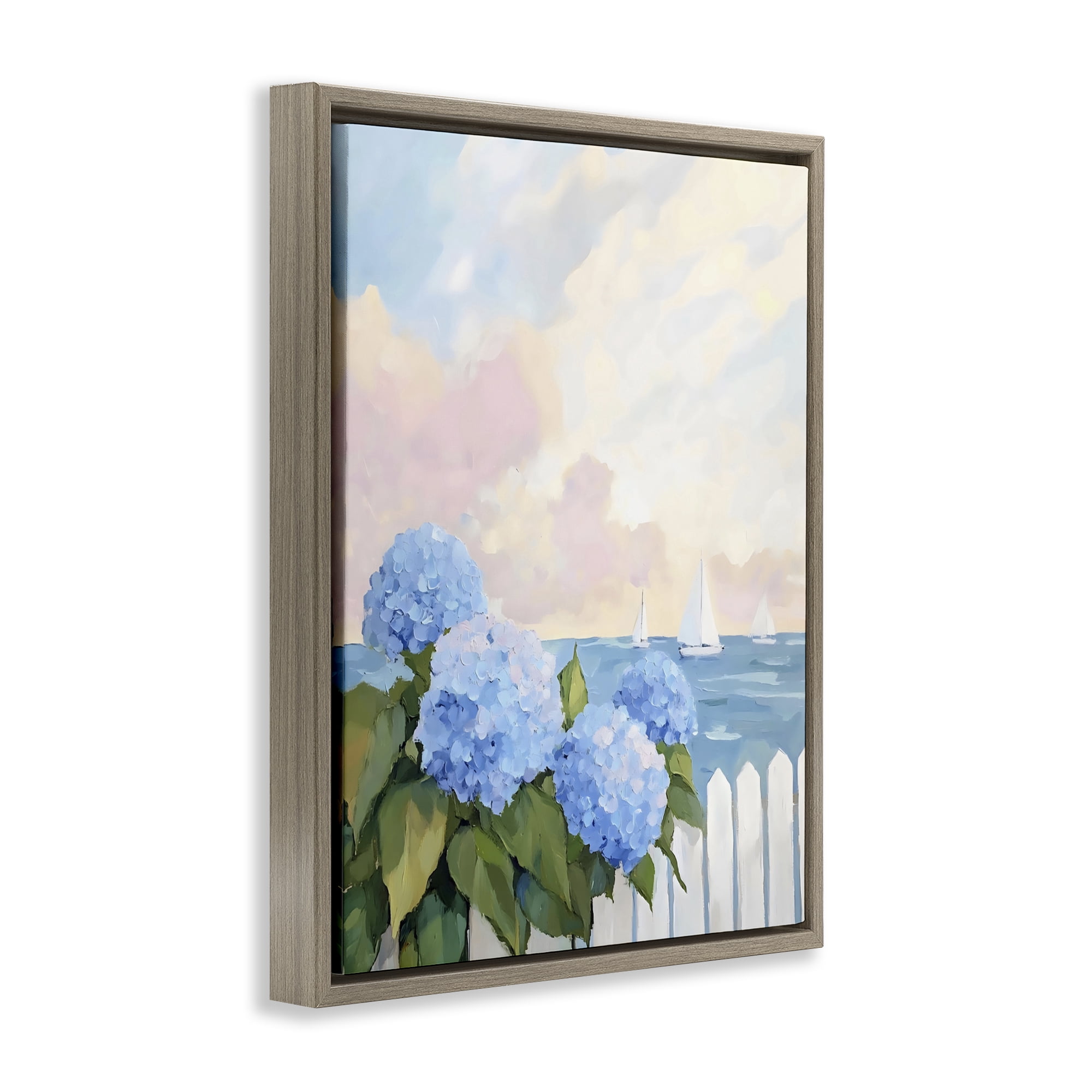 Stupell Industries Hydrangeas By The Sea Brown Framed Floater Canvas Wall Art, design by Creative Studio