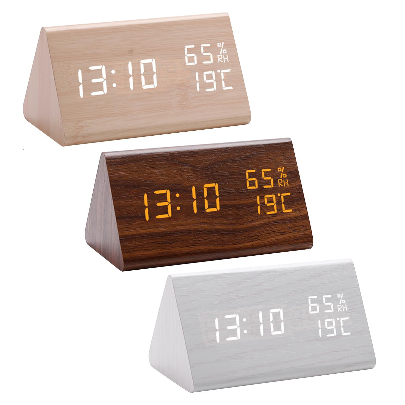 Giaone Digital Clock Wood Triangular Led Alarm Clock Table Humidity Temperature for Home Bedroom Office Desktop Decor Gift Supplies
