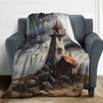 thumbnail image 4 of Lighthouse Sunrise Coast Scenery Pale Blue Tan Throw Blanket for Women, Men & Kids - Super Soft Plush Blanket Throw Fleece Blanket Animal Blanket, 4 of 8