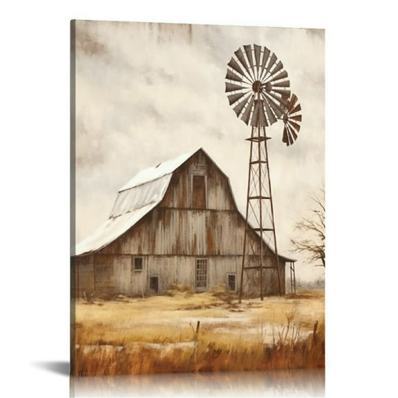 COMIO Rustic Old Barn Wall Art Canvas Farmhouse Windmill Barn Abstract Painting Wall Decor Framed Posters Home for Living Room Bedroom Bathroom Decoration 12x16 inch