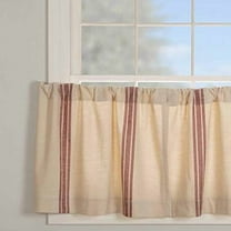 Market Place Red Grain Sack Stripe Tier Curtains, Set of 2, 24" Long, Farmhouse Style Brick Red & Natural Cream Tiers/Café Curtains