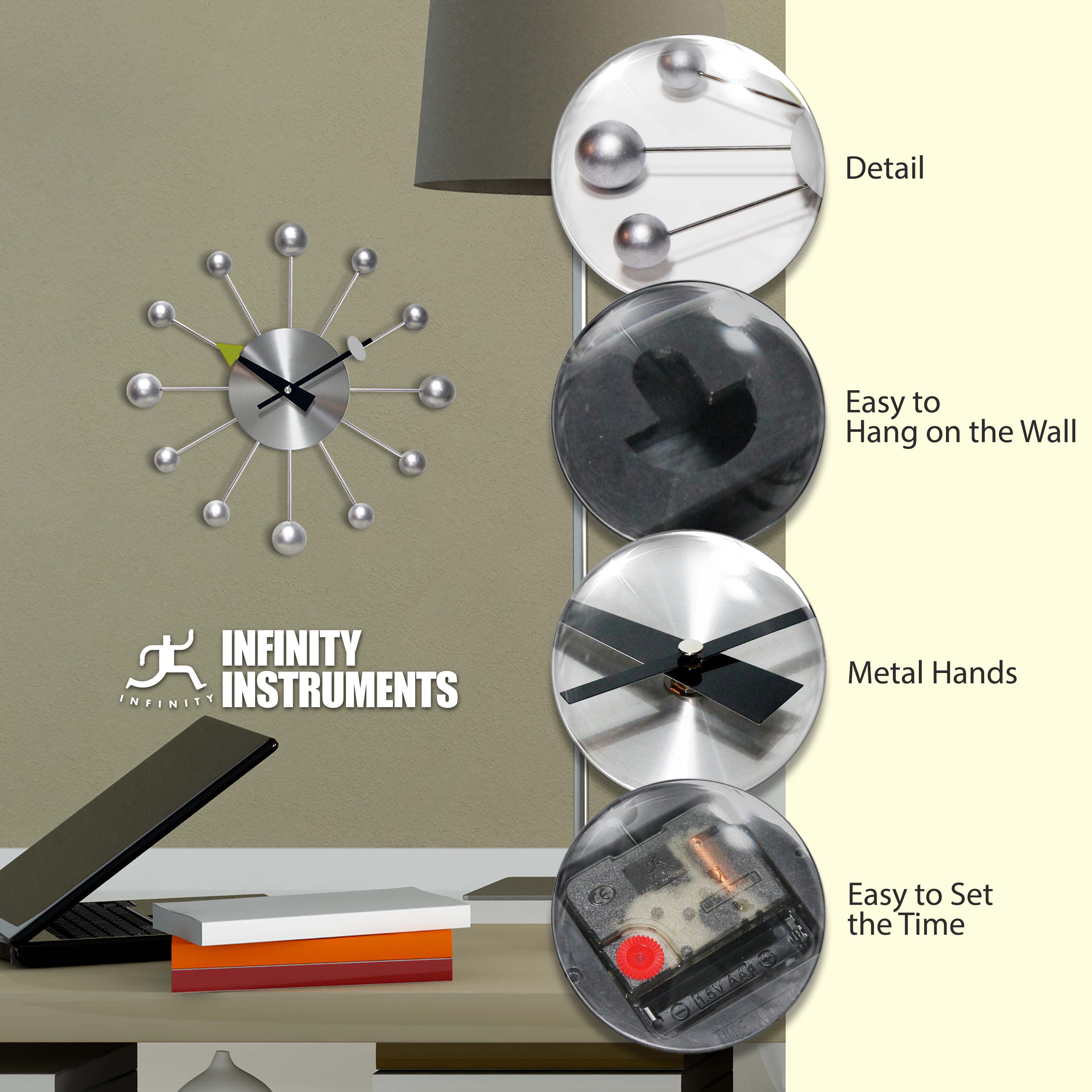 Infinity Instruments オーブスポーク ミッドセンチュリー モダン 15インチ レトロ スターバースト ボール 壁掛け時計 静音 クォーツムーブメント ミッ並行輸入 Infinity Instruments wholesale products