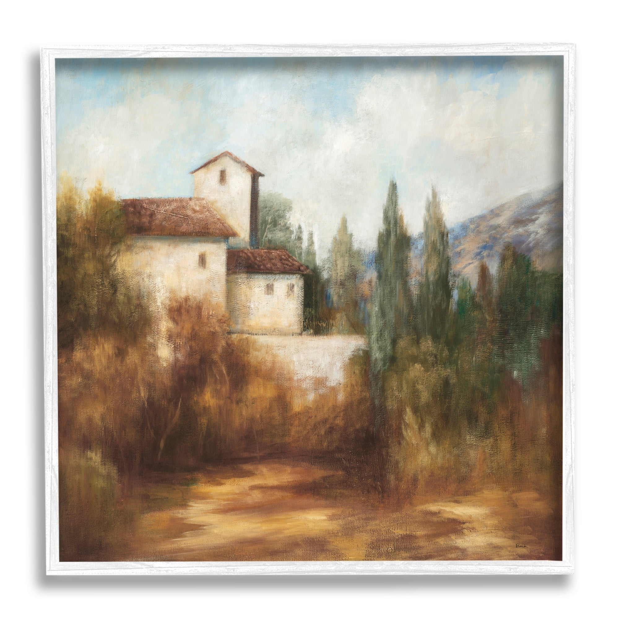 Stupell Industries Countryside Estate Warm Autumn Field Villa Landscape Painting White Framed Art Print Wall Art, Design by Theo Beck