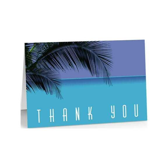 Palm Tree Ocean View Thank You Note Card - 10 Boxed Cards & Envelopes - 14091