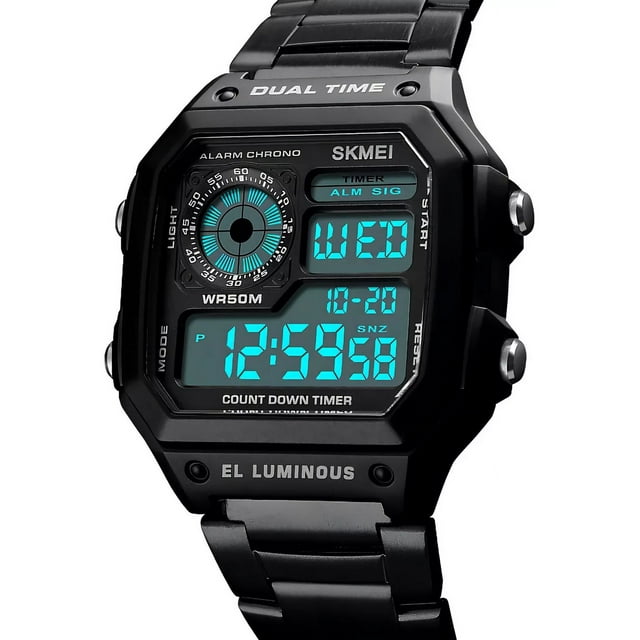 Reloj pulsera digital Skmei 1335 con correa de acero inoxidable color negro