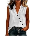 thumbnail image 4 of aohooy Womens Sleeveless V Neck Shirts Cotton Linen Oblique Button Decorate Blouse Loose Collared Work Tank Tops with Flap Pocket White,S, 4 of 8