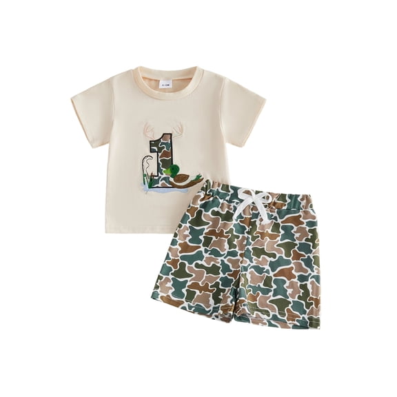 BemeyourBBs Baby Boy First Birthday Outfit Duck Camouflage Outfits One Years Old Birthday Clothes Short Sleeve T-shirts and Camo Shorts Set 2 Piece Toddler Boys Summer Clothes