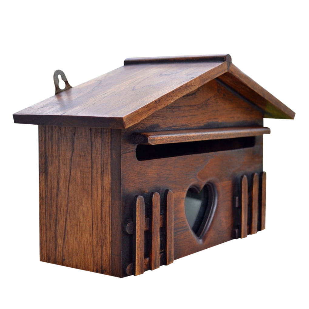DINHEAROM Rustic Mailbox Waterproof Dark Brown Wood 1Pcs for Company
