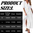 thumbnail image 4 of Womens V-Neck Short Sleeve Maxi Dress, Tie Waist Side Split Button Dress for Women-L, 4 of 5