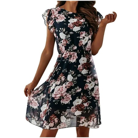 

Red Dresses for Women Prom Dress Women s Fashion Bohemian Crewneck Loose Short Sleeve Print Mini Length Dress Summer Dresses for Women 2022 Valentines Day Dress Clearance 2023 Black XL