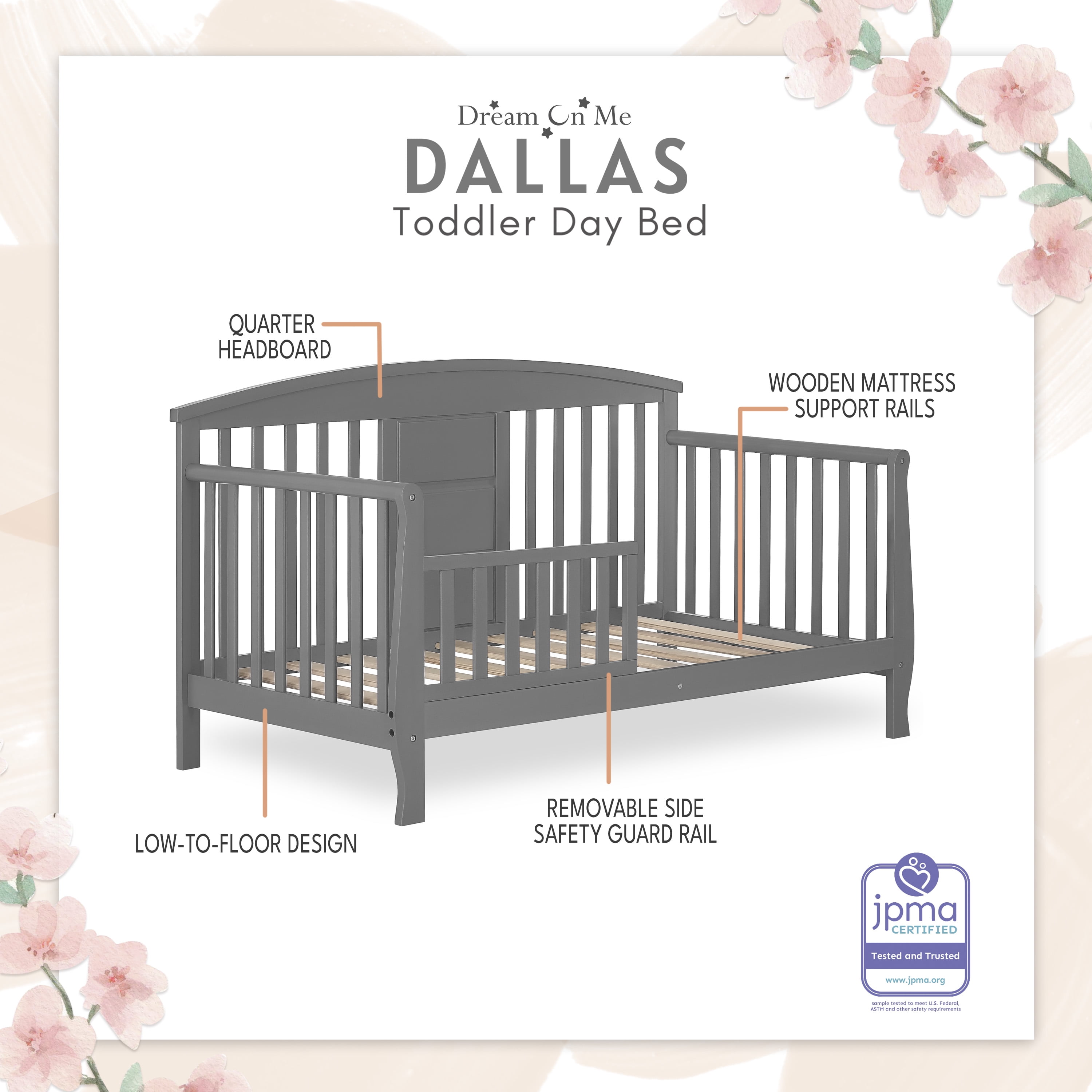 Dream on Me Dallas Toddler Day Bed, Storm Grey