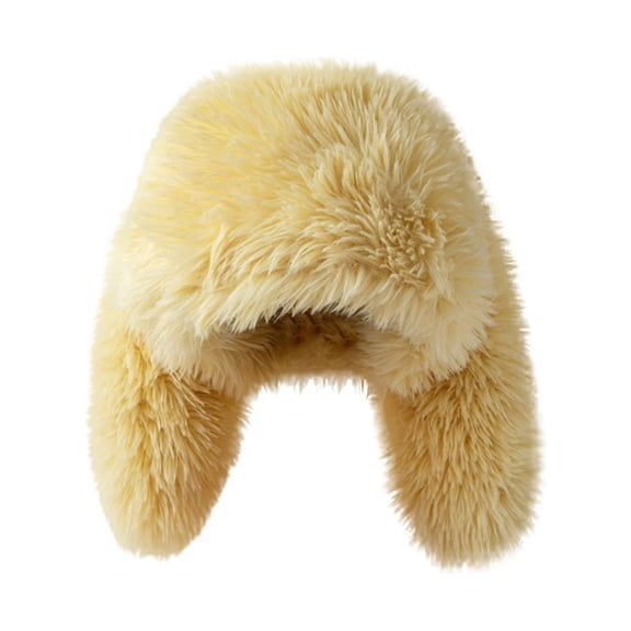Xfvqtps Womens Fluffy Plush Hat with Two Long Rabbit Ears Cute Solid Color Windproof Coldproof Warm Thickened Fall Winter Soft Beanie Yellow