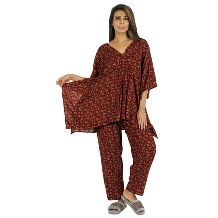 

Phagun Pajamas Set For Women Printed Kaftan Sleepwear kimono Sleeve Asian Nightwear
