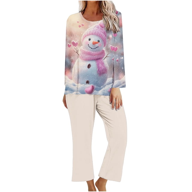 RKSTN Ensembles de Pyjama pour Femmes Imprimé de Noël Haut Décontracté Pantalon Ensemble de Pyjama Doux Confortable