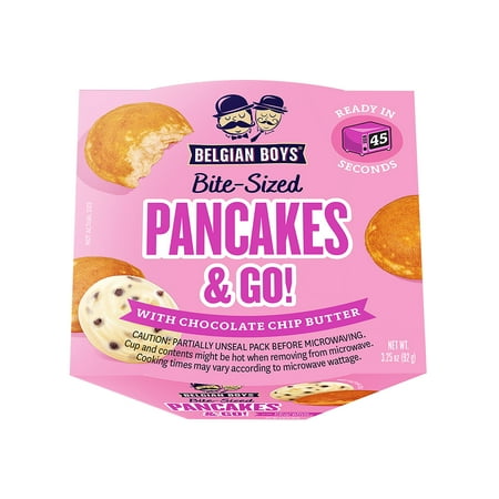 Belgian Boys Bite-Sized Pancakes & Go with Chocolate Chip Butter, 3.25oz Cup (Refrigerated)