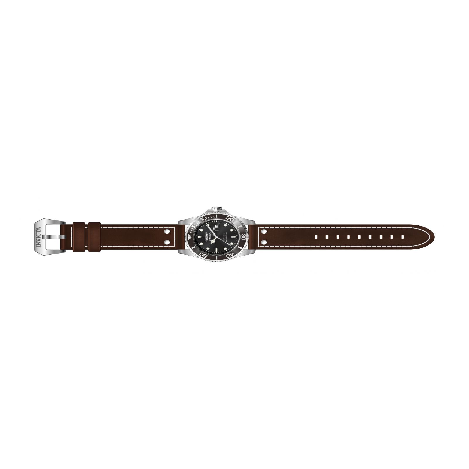 Invicta Men's 22069 Pro Diver Quartz 3 Hand Black Dial Brown Leather SS Watch