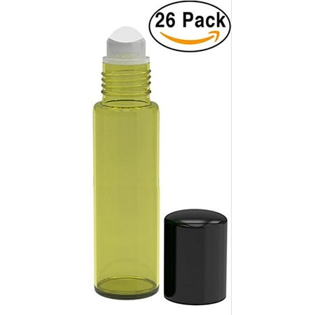 26 Pack Essential Oil Roller Bottles [FREE Plastic Pipette] 10ml Refillable Glass Ball Roller Bottles For Fragrance Perfume Essential Oil - Best Empty Perfume and Essential Oil Bottle -