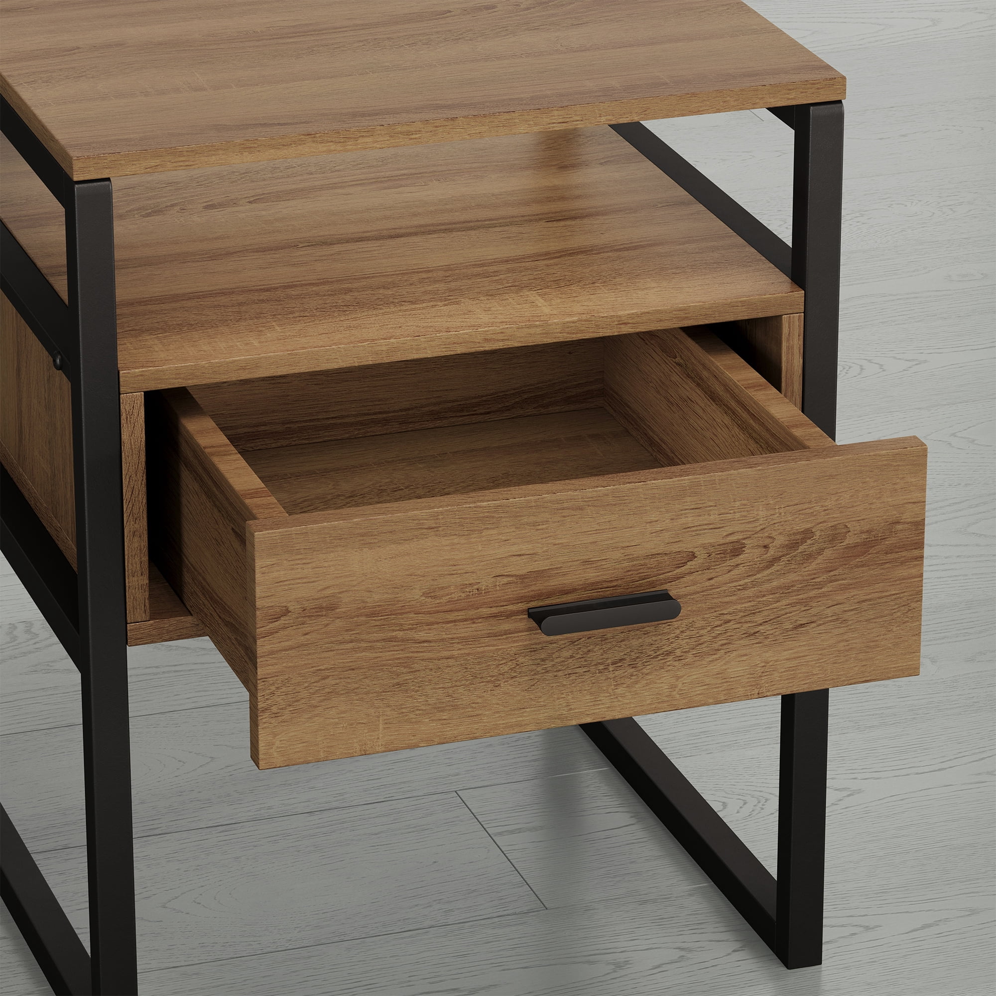 Spruce & Spring Industrial Nightstands Set of 2, End Tables with Metal Frame Base for Bedroom, Walnut