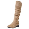 thumbnail image 2 of Women's Slouchy Knee High Boots Pointed Toe Chunky Flat Heel Riding Combat Tall Pull On Boots Khaki 9.5(43), 2 of 7