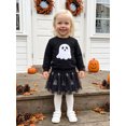 thumbnail image 6 of RUINIXCW Toddler Baby Girls Halloween Outfit Little Baby Girls Fall Clothes Cute Pumpkin Ghost Embroidery Long Sleeve Sweatshirt Top with Tulle Tutu Skirt Set, 6 of 9