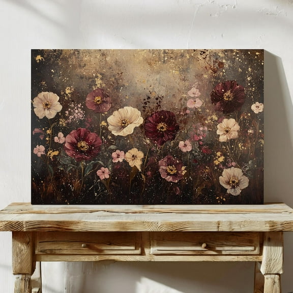 Velto Abstract Floral Canvas Art Bold Burgundy and Pink Brushstroke Illustration Rustic Home Inspired Wall Decor, SIZE 8x10 INCLUDE Pine Wood Frame 1.25-Inch
