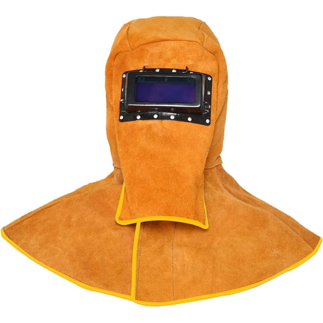 Casco de soldadura con capucha de soldador de cuero de piel de vaca de protección completa con equipo de protección para el hombro del cuello, casco de soldadura con tapas de soldadura con f