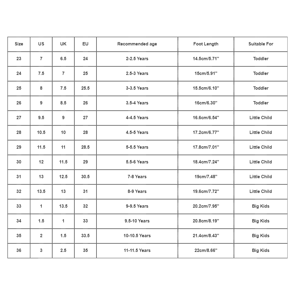Baby girl shoes chart discount