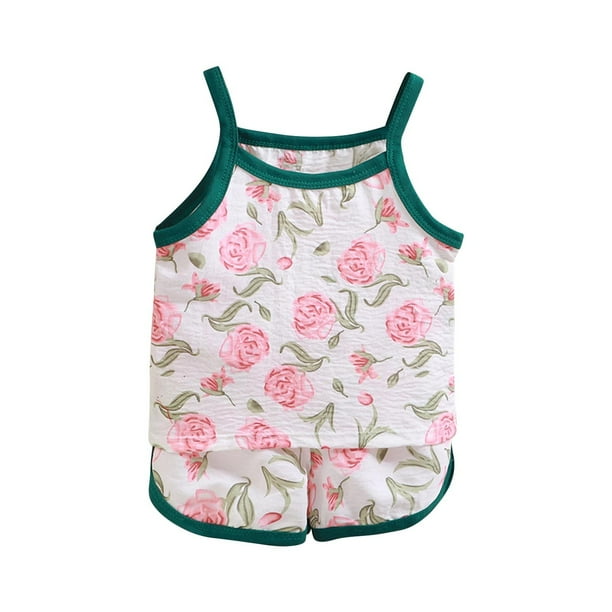 Odeerbi 0-10 Años Niño Niña Conjunto de Verano Con Camisola de Algodón Con Estampado Floral Conjunto de Dos Piezas Con Pantalones Cortos Y Cintura Elástica