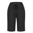 thumbnail image 4 of Brondbend Biker Shorts Women Solid Color Lounging Half Shorts Drawstring Elastic Waist with Button with Pocket Trendy Linen Relaxed Fit Summer Shorts for Dating Clearance Sale Black XXL, 4 of 6