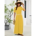 thumbnail image 3 of Chiclily Women's Summer Short Sleeve Maxi Dress with Pockets - Soft Casual Loose Long Boho Sundress for Beach & Vacation, Yellow Size XL, 3 of 7