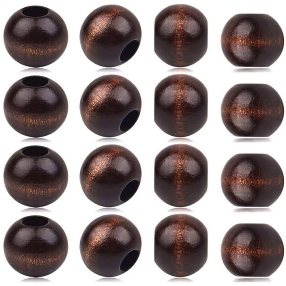 30pcs 25mm Wood Round Beads Natural Wooden Spacer Beads Loose Macrame Beads with 10mm Large Hole for DIY Jewelry Making Handmade Decoration, Black Coffee