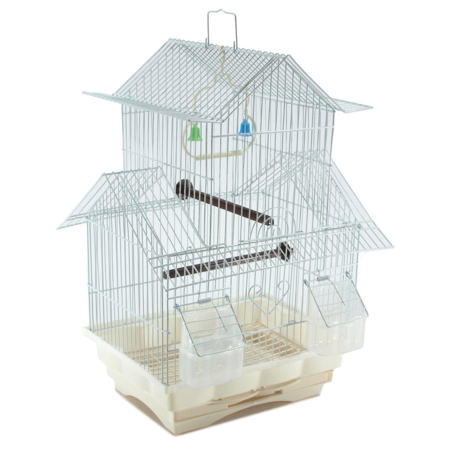 White 18inch Medium Parakeet Wire Bird Cage for 1 or 2 Birds perfect Bird Travel Cage and