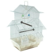 White 18-inch Medium Parakeet Wire Bird Cage for 1 or 2 Birds perfect Bird Travel Cage and Hanging Bird House