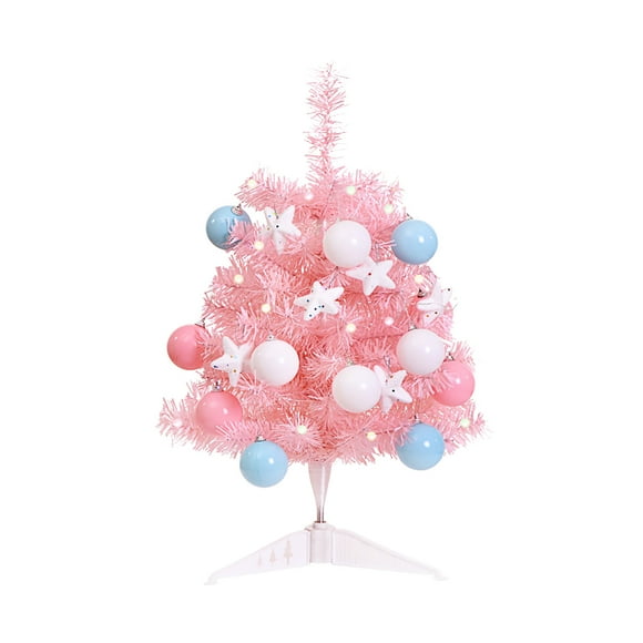 RKSTN Mini Christmas Tree 24'' Tabletop Mini Christmas Tree Set , Artificial Mini Christmas Pinaster Tree with Led String Lights & Ornaments for Diy Christmas Decorations Flocked Christmas Tree
