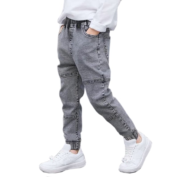 Kids Boys Jeans Child Cuffed Denim Pants Spring Fall Casual Elastic-Waisted Trousers