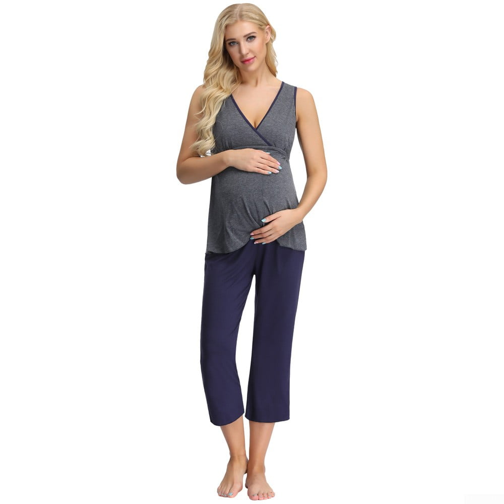 Zexxxy Women Ultra Soft Maternity & Nursing Pajama Set Pregnancy Sleepwear 
