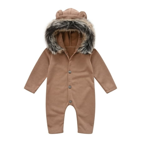 

JDEFEG Organic Baby Clothes Baby Boys Girls Romper Sets Solid Hooded Jumpsuit Playsuit Long Sleeve Fashion Soft Romper Clothes Thermal Baby Shirts Cotton Blend Brown 90