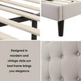 thumbnail image 5 of Shininglove King Size Upholstered Platform Bed Frame with Button Tufted Headboard, Wooden Slats Support, Beige, 5 of 6